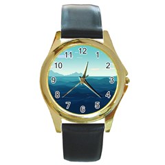 Ai Generated Ocean Waves Sea Water Nautical Round Gold Metal Watch by Pakemis