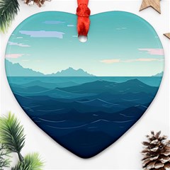 Ai Generated Ocean Waves Sea Water Nautical Heart Ornament (two Sides) by Pakemis