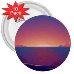 Sunset Ocean Beach Water Tropical Island Vacation Nature 3  Buttons (10 Pack)  by Pakemis