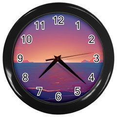 Sunset Ocean Beach Water Tropical Island Vacation Nature Wall Clock (black) by Pakemis