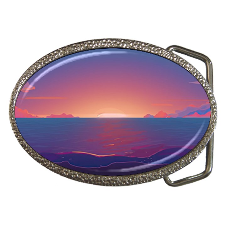 Sunset Ocean Beach Water Tropical Island Vacation Nature Belt Buckles