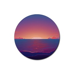 Sunset Ocean Beach Water Tropical Island Vacation Nature Rubber Round Coaster (4 Pack) by Pakemis