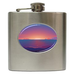 Sunset Ocean Beach Water Tropical Island Vacation Nature Hip Flask (6 Oz) by Pakemis