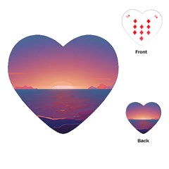 Sunset Ocean Beach Water Tropical Island Vacation Nature Playing Cards Single Design (heart) by Pakemis