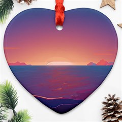 Sunset Ocean Beach Water Tropical Island Vacation Nature Heart Ornament (two Sides) by Pakemis