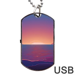 Sunset Ocean Beach Water Tropical Island Vacation Nature Dog Tag Usb Flash (one Side) by Pakemis