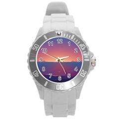 Sunset Ocean Beach Water Tropical Island Vacation Nature Round Plastic Sport Watch (l) by Pakemis