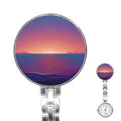 Sunset Ocean Beach Water Tropical Island Vacation Nature Stainless Steel Nurses Watch by Pakemis