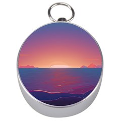 Sunset Ocean Beach Water Tropical Island Vacation Nature Silver Compasses by Pakemis