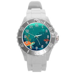 Ai Generated Ocean Sea Fish Aquatic Water Nature 5 Round Plastic Sport Watch (l) by Pakemis