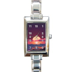 Sunset Ocean Beach Water Tropical Island Vacation 5 Rectangle Italian Charm Watch by Pakemis