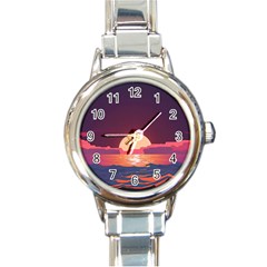 Sunset Ocean Beach Water Tropical Island Vacation 5 Round Italian Charm Watch by Pakemis