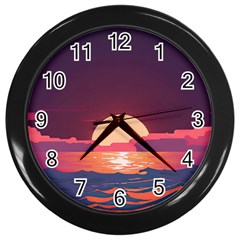 Sunset Ocean Beach Water Tropical Island Vacation 5 Wall Clock (black) by Pakemis