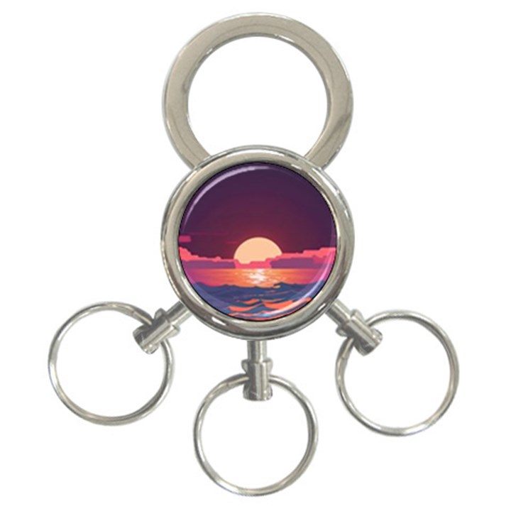 Sunset Ocean Beach Water Tropical Island Vacation 5 3-Ring Key Chain