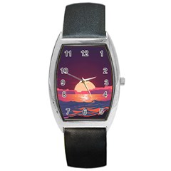 Sunset Ocean Beach Water Tropical Island Vacation 5 Barrel Style Metal Watch by Pakemis