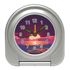 Sunset Ocean Beach Water Tropical Island Vacation 5 Travel Alarm Clock by Pakemis