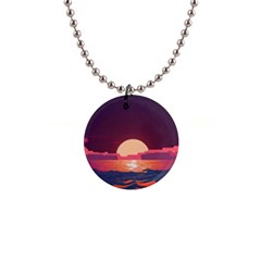 Sunset Ocean Beach Water Tropical Island Vacation 5 1  Button Necklace by Pakemis