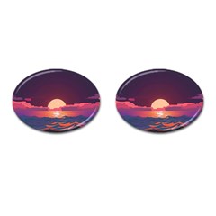 Sunset Ocean Beach Water Tropical Island Vacation 5 Cufflinks (oval) by Pakemis