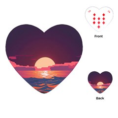 Sunset Ocean Beach Water Tropical Island Vacation 5 Playing Cards Single Design (heart) by Pakemis