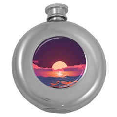 Sunset Ocean Beach Water Tropical Island Vacation 5 Round Hip Flask (5 Oz) by Pakemis