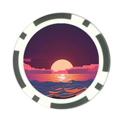 Sunset Ocean Beach Water Tropical Island Vacation 5 Poker Chip Card Guard by Pakemis