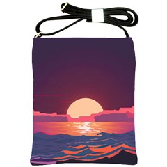 Sunset Ocean Beach Water Tropical Island Vacation 5 Shoulder Sling Bag by Pakemis