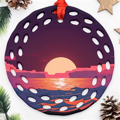 Sunset Ocean Beach Water Tropical Island Vacation 5 Ornament (round Filigree) by Pakemis