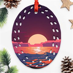 Sunset Ocean Beach Water Tropical Island Vacation 5 Ornament (oval Filigree) by Pakemis