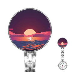 Sunset Ocean Beach Water Tropical Island Vacation 5 Stainless Steel Nurses Watch by Pakemis