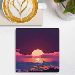 Sunset Ocean Beach Water Tropical Island Vacation 5 Uv Print Square Tile Coaster  by Pakemis