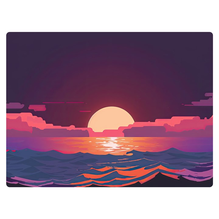 Sunset Ocean Beach Water Tropical Island Vacation 5 One Side Premium Plush Fleece Blanket (Extra Small)