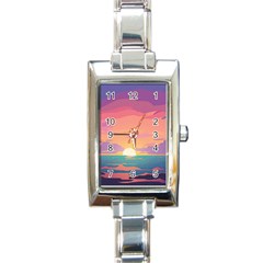 Sunset Ocean Beach Water Tropical Island Vacation 4 Rectangle Italian Charm Watch by Pakemis