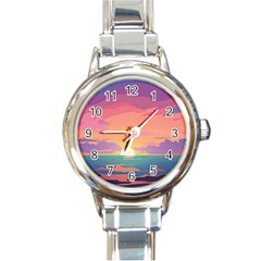 Sunset Ocean Beach Water Tropical Island Vacation 4 Round Italian Charm Watch by Pakemis