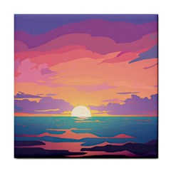 Sunset Ocean Beach Water Tropical Island Vacation 4 Tile Coaster by Pakemis