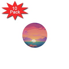 Sunset Ocean Beach Water Tropical Island Vacation 4 1  Mini Buttons (10 Pack)  by Pakemis