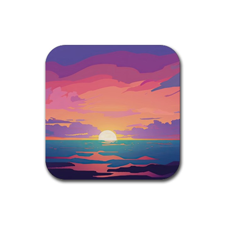 Sunset Ocean Beach Water Tropical Island Vacation 4 Rubber Coaster (Square)