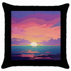 Sunset Ocean Beach Water Tropical Island Vacation 4 Throw Pillow Case (black) by Pakemis