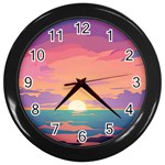 Sunset Ocean Beach Water Tropical Island Vacation 4 Wall Clock (Black) Front