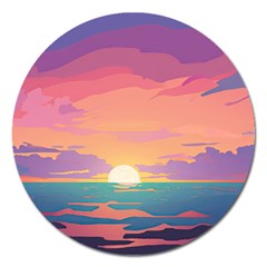 Sunset Ocean Beach Water Tropical Island Vacation 4 Magnet 5  (round) by Pakemis