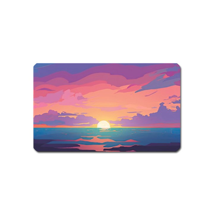 Sunset Ocean Beach Water Tropical Island Vacation 4 Magnet (Name Card)