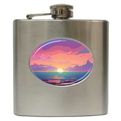 Sunset Ocean Beach Water Tropical Island Vacation 4 Hip Flask (6 Oz) by Pakemis