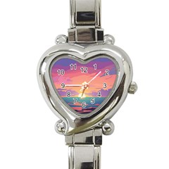 Sunset Ocean Beach Water Tropical Island Vacation 4 Heart Italian Charm Watch by Pakemis