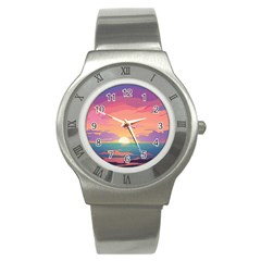 Sunset Ocean Beach Water Tropical Island Vacation 4 Stainless Steel Watch by Pakemis