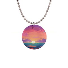 Sunset Ocean Beach Water Tropical Island Vacation 4 1  Button Necklace by Pakemis