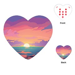 Sunset Ocean Beach Water Tropical Island Vacation 4 Playing Cards Single Design (heart) by Pakemis