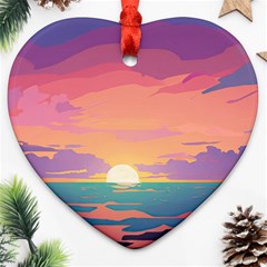 Sunset Ocean Beach Water Tropical Island Vacation 4 Heart Ornament (two Sides) by Pakemis