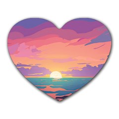 Sunset Ocean Beach Water Tropical Island Vacation 4 Heart Mousepad by Pakemis