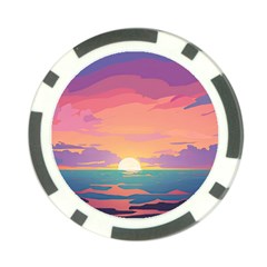 Sunset Ocean Beach Water Tropical Island Vacation 4 Poker Chip Card Guard by Pakemis