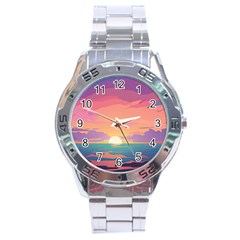 Sunset Ocean Beach Water Tropical Island Vacation 4 Stainless Steel Analogue Watch by Pakemis