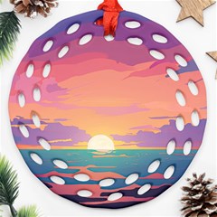 Sunset Ocean Beach Water Tropical Island Vacation 4 Ornament (round Filigree) by Pakemis